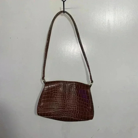 Liz Claiborne Handbags - Liz Claiborne Womens Tote Bag Brown Crocodile Skin Snap Small Y2K 90s Timeless